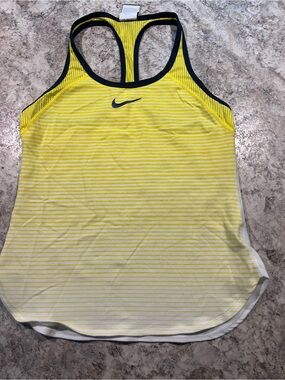 Nike Dri-FIT Mesh Breathable Racerback Scoop Neck Tank Yellow Stripe Women S-381
